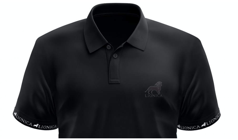 Boutique Lion - T-shirt noir à col polo imprimé Lionica